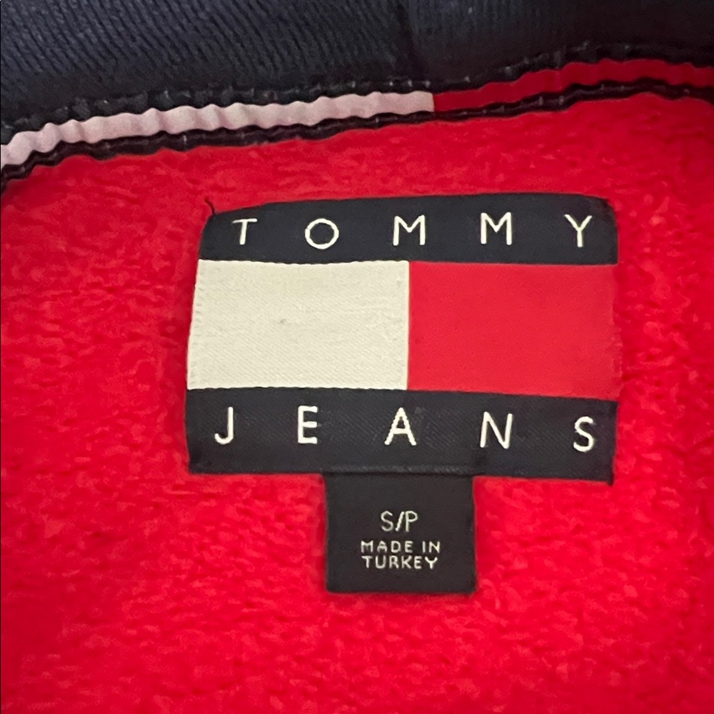Tommy Hilfiger Jeans Cropped Retro 90s Hoodie Spell Out Sleeve Woman’s XS - Picture 3 of 8